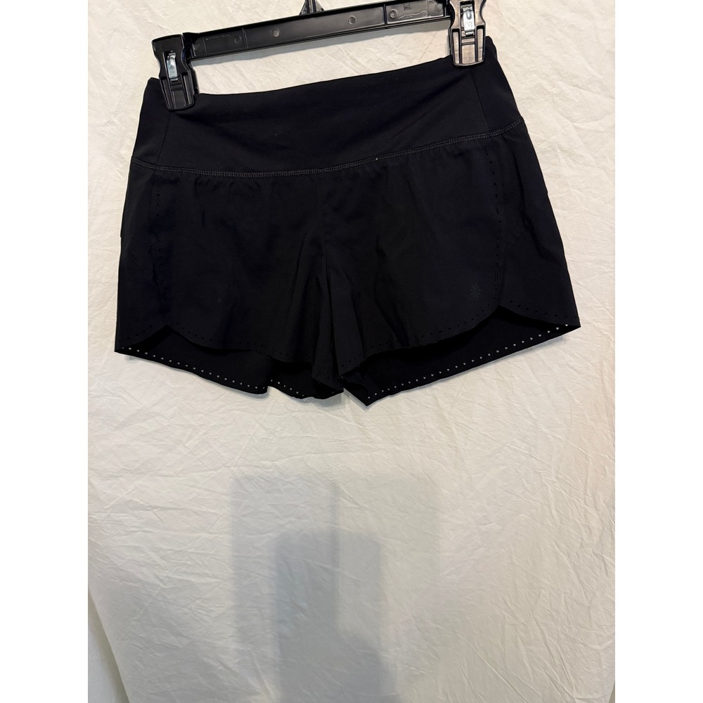 Athleta‎ Black Laser Cut Perforated Running Shorts Zipper Pocket XXS